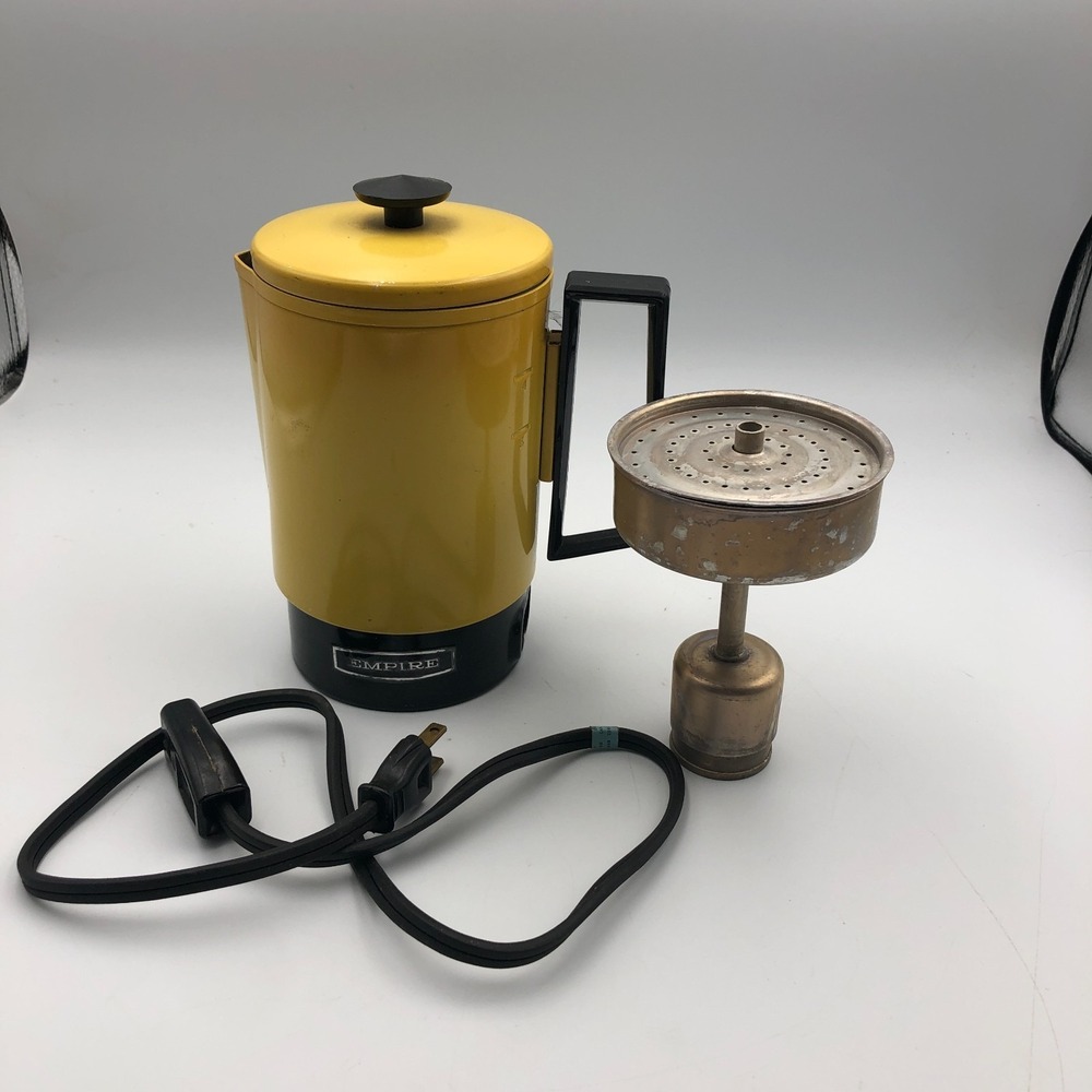 Vtg Empire 4 Cup Coffee Maker Percolator & Cord Travel Size Yellow Tested Works